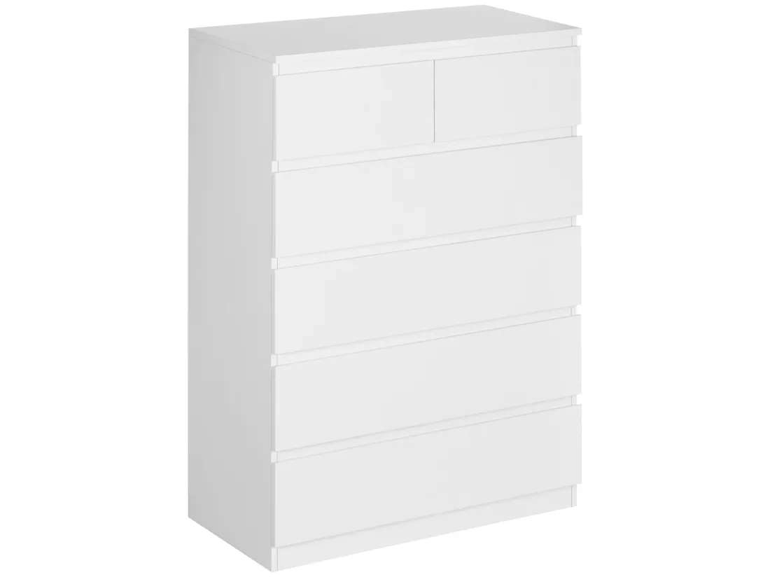 Commode 6 tiroirs style contemporain dim. 80L x 39l x 115H cm poignées invisibles blanc