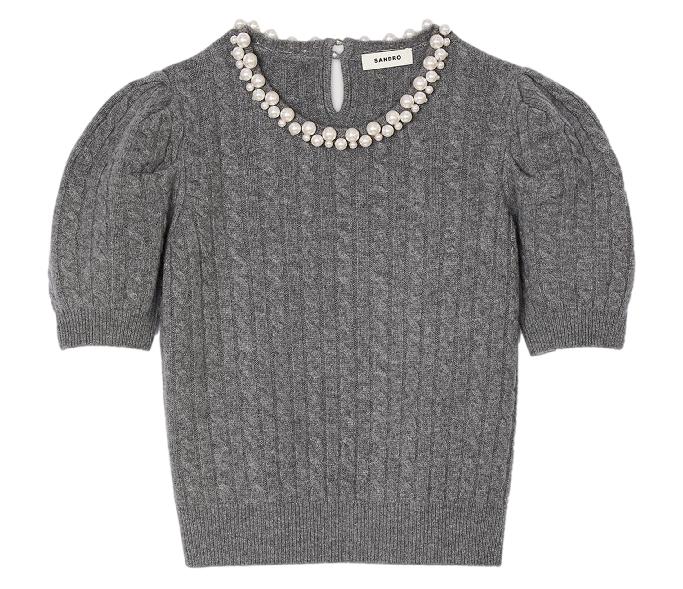 Pull court à encolure ronde en laine mélangée | Gris