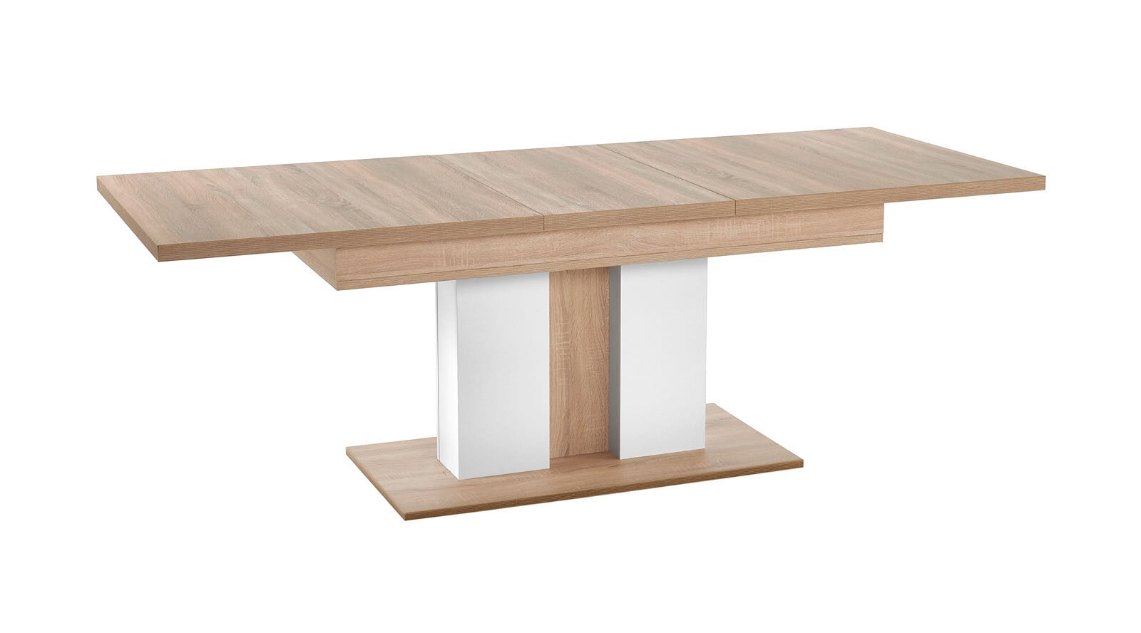 Esstisch Manhattan Arctic Weiß Hochglanz/Eiche sägerau-Optik 180(230)x90x78,9 cm