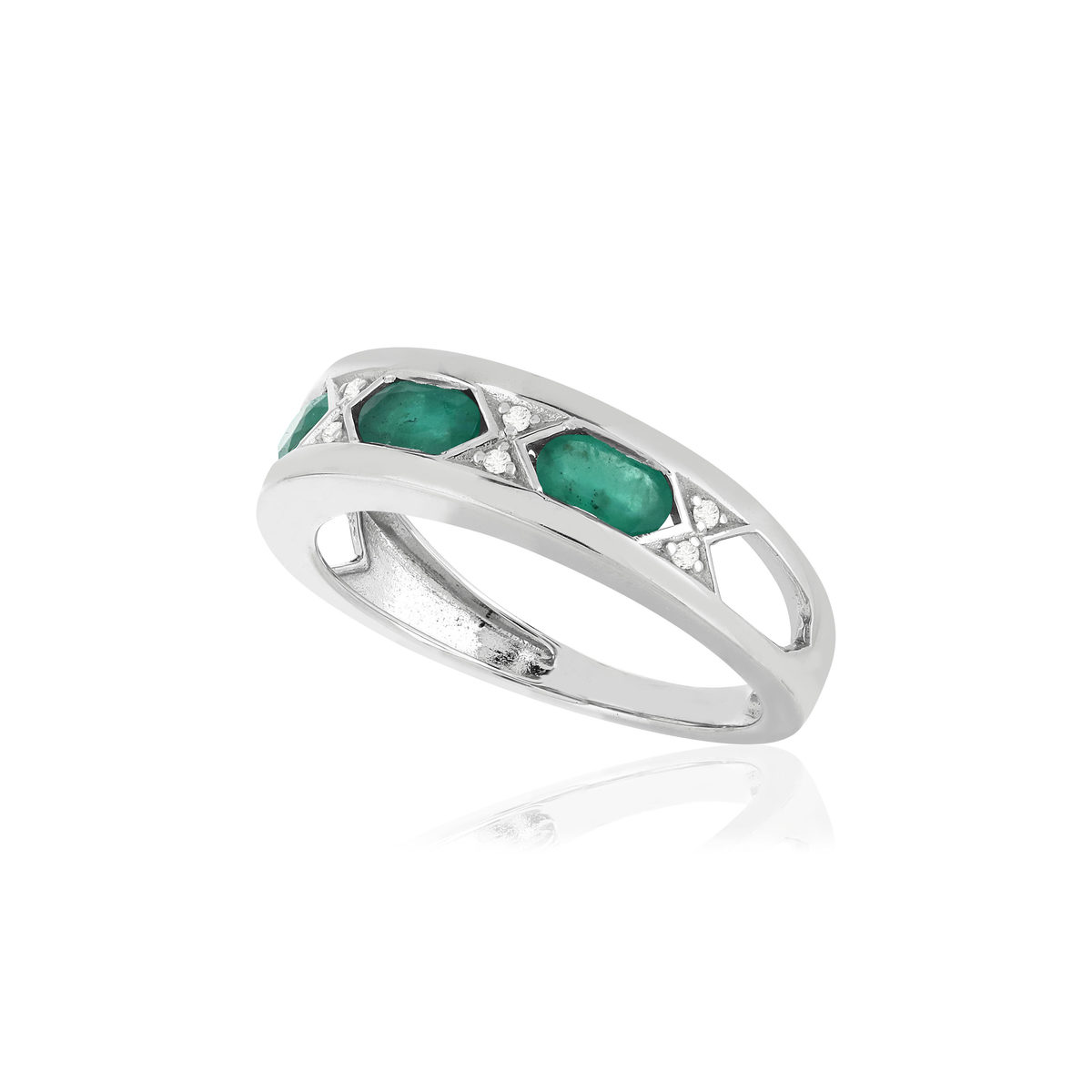 Bague or blanc 750 émeraudes diamants