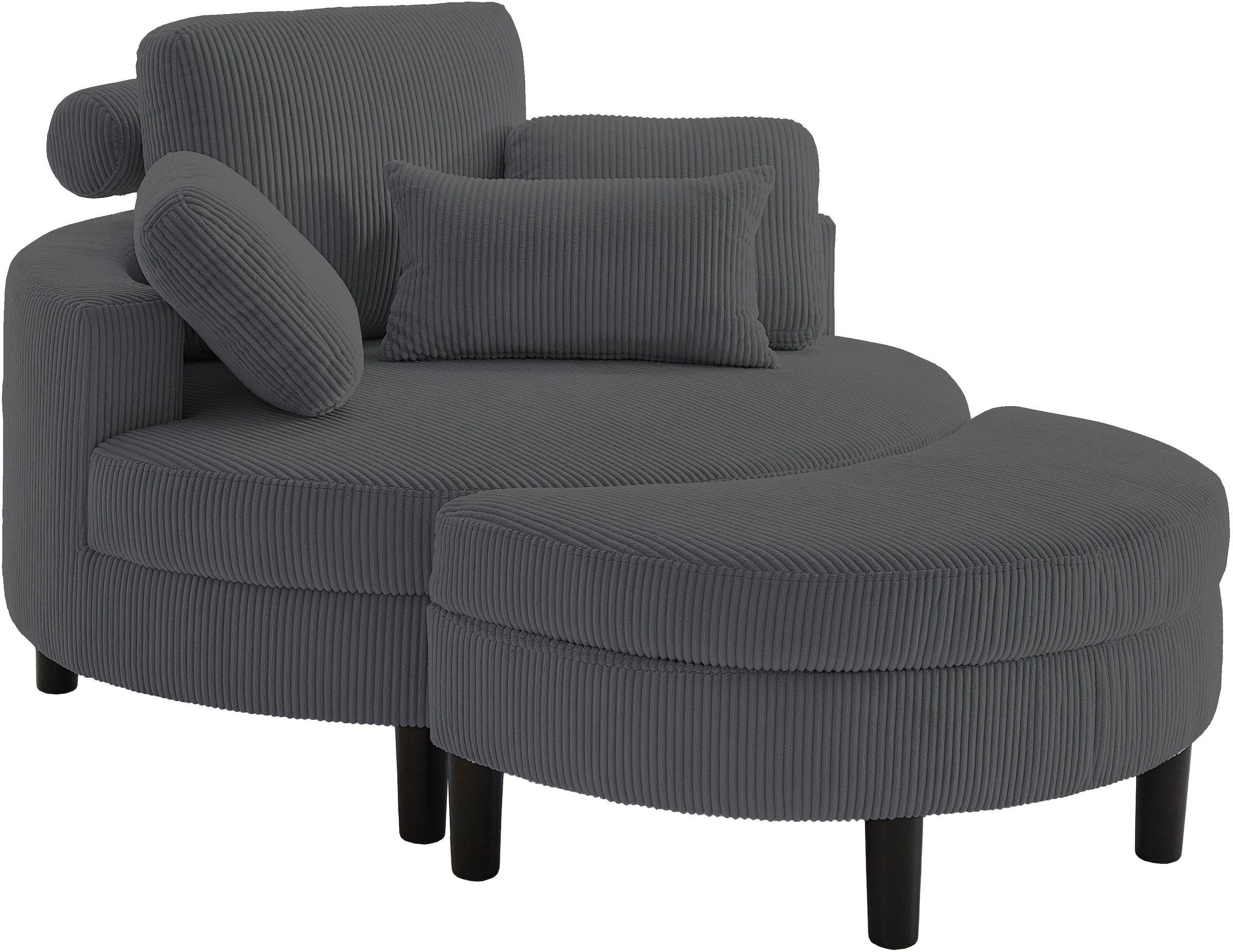 ATLANTIC home collection Loveseat »Ravi, B: 114 cm« XXL- Sessel, mit Stauraumhocker, Rückenstütze & 4 Zierkissen