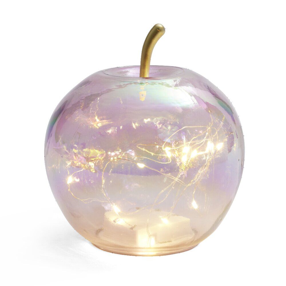 Pomme décoration LED en verre à poser rose Ø16cm