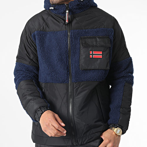 Veste Polaire Zippée Capuche Ursam Bleu Marine Noir