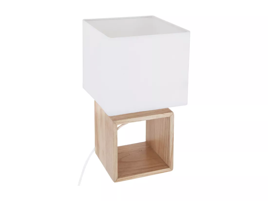Lampe à poser en Bois et Abat-jour carré H 32 cm