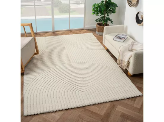 tapis chambre Ø100cm tissé crème rond motif simple CERNAN