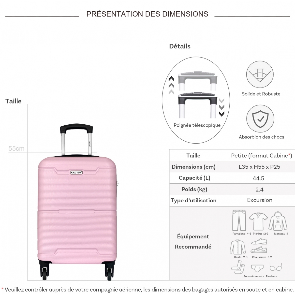 Cactus Valise cabine rigide Cactus ABS 55cm