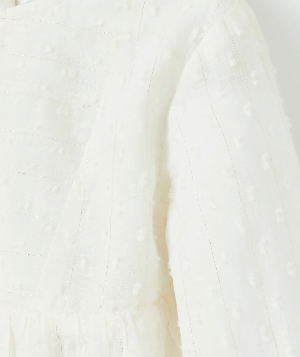 BLOUSE MANCHE LONGUES BÉBÉ FILLE ÉCRUE AVEC DÉTAILS PAILLETÉS