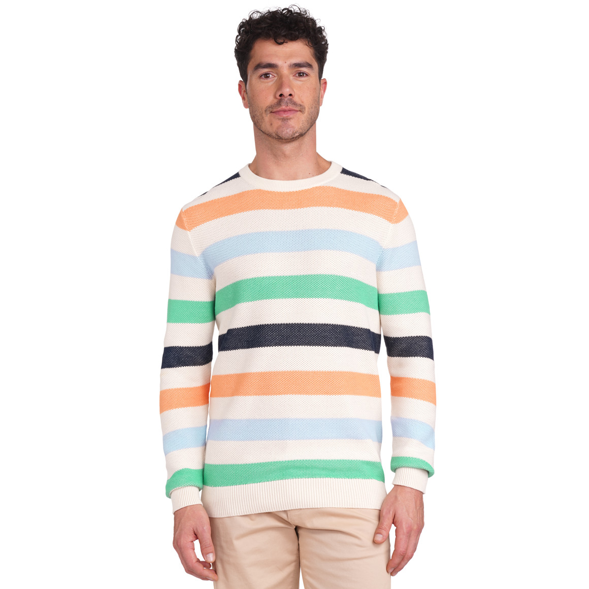 VanVaan Herren Pullover mit bunten Streifen creme / bunt