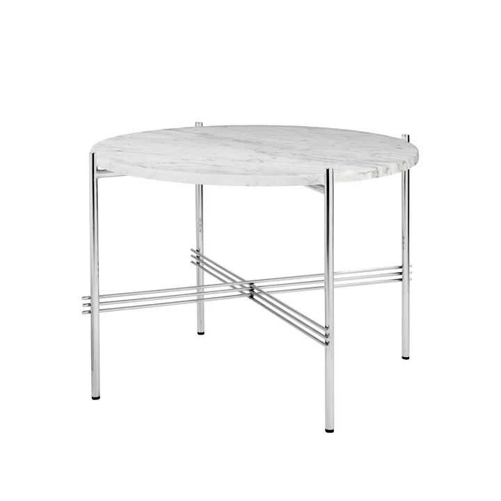 Gubi - TS Couchtisch Ø 55 cm, Stahl poliert / Marmor weiss