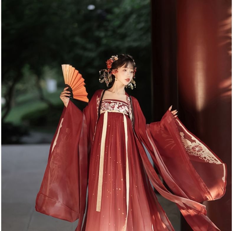 Francoix - Hanfu-kostuumset met lange mouwen en bloemenborduurwerk