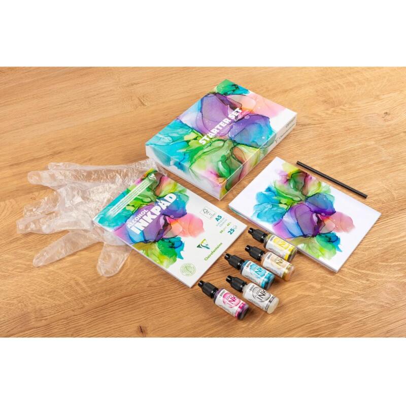 Coffret Starter Set Alcohol Ink A5 Bloc Alcohol Inkpad Clairefontaine et Encres à alcool Cernit