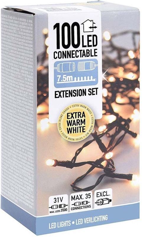 Koppelbare Kerstverlichting extensionset - 100 LED - 7.5m - warm wit