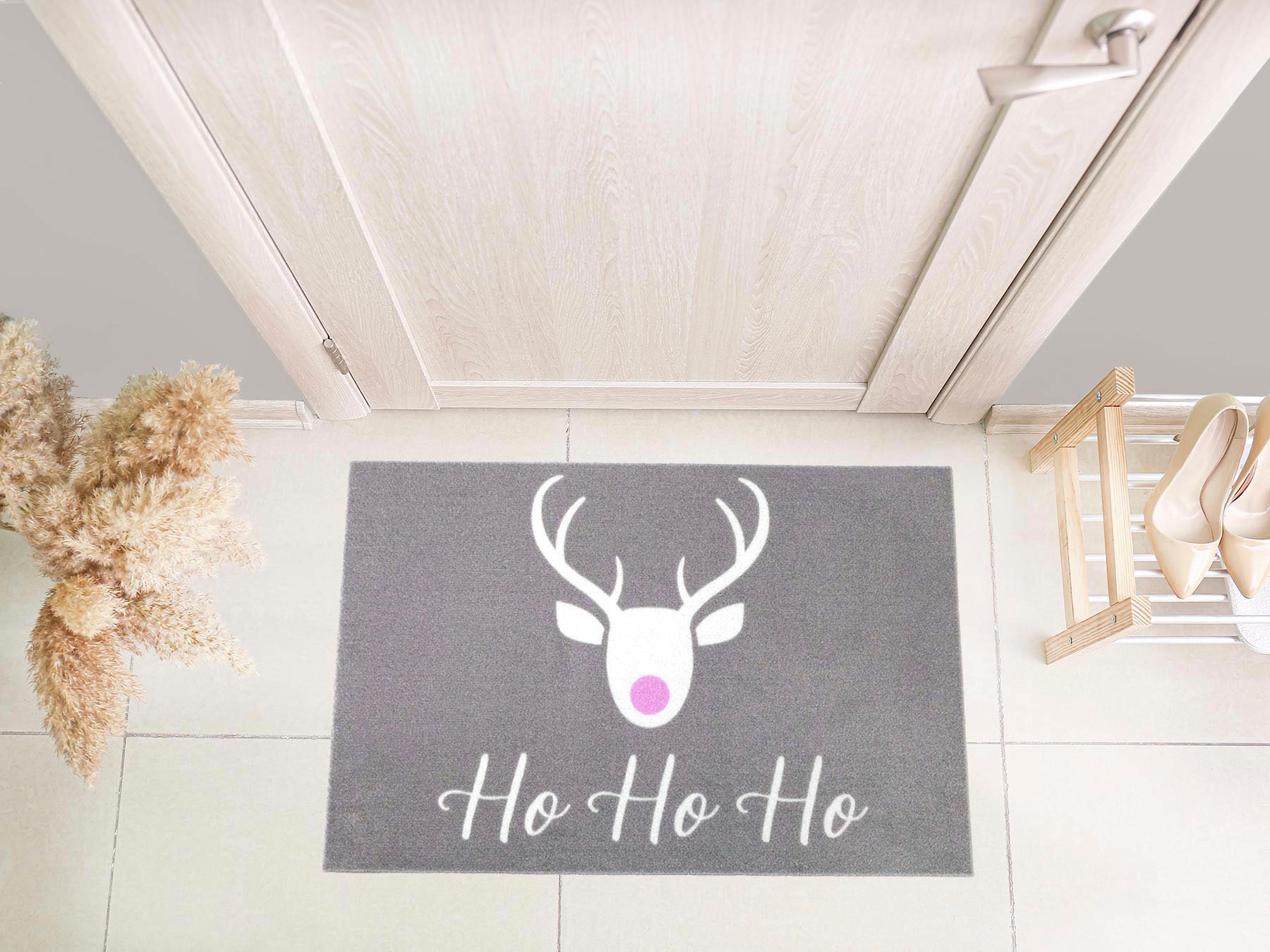 Primaflor-Ideen in Textil Fussmatte »VELVET - HOHOHO, Made in Belgium« rechteckig 5 mm Höhe Schmutzfangmatte, Weihnachten, mit Spruch, waschbar, rutschhemmend