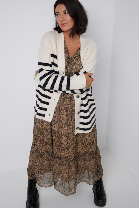 Strickjacke, oversized, Patentstrick, Bretonstreifen