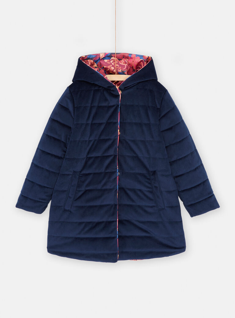 Parka bleu marine et rose réversible pour fille