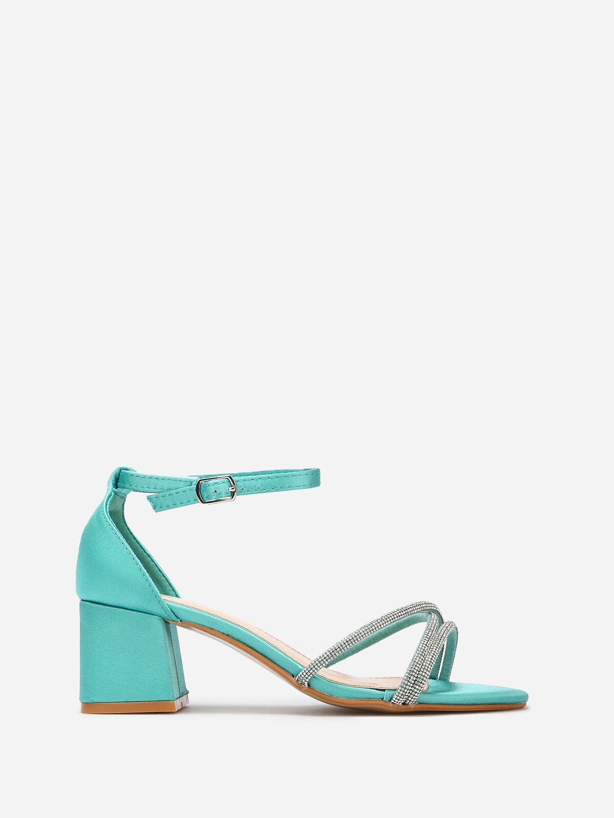 Sandales satinées à strass- Vert clair