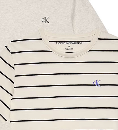 Calvin Klein T-shirt - 2-pak - Striped - Heather Grey/Thin Black