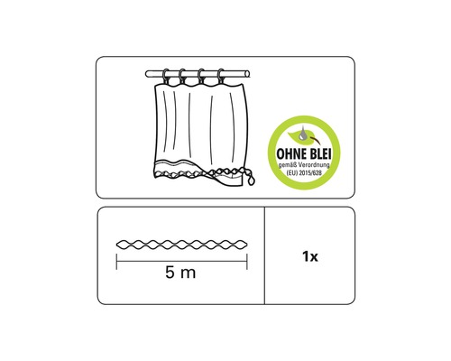Gordijngewichtband, wit, 5 m