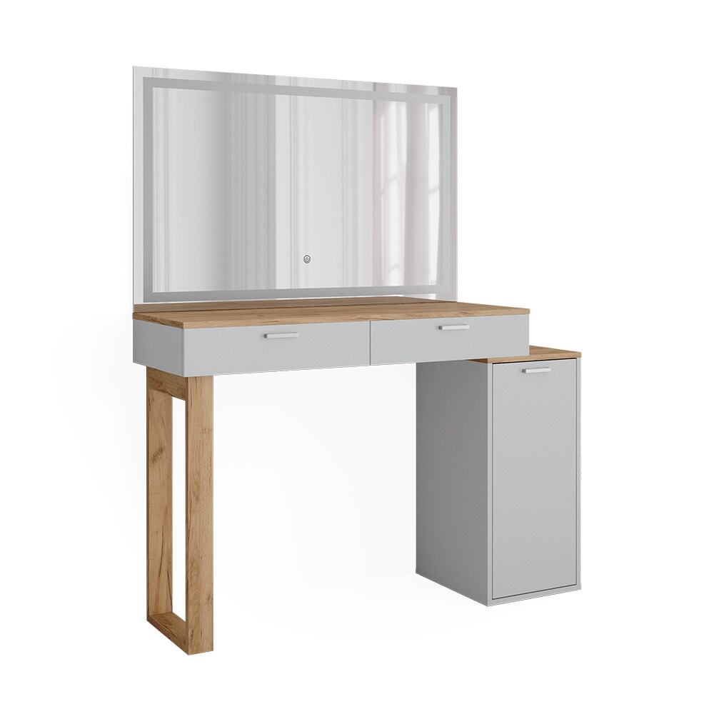 Vicco Schminktisch Regina Weiß Eiche 130 cm mit LED-Spiegel
