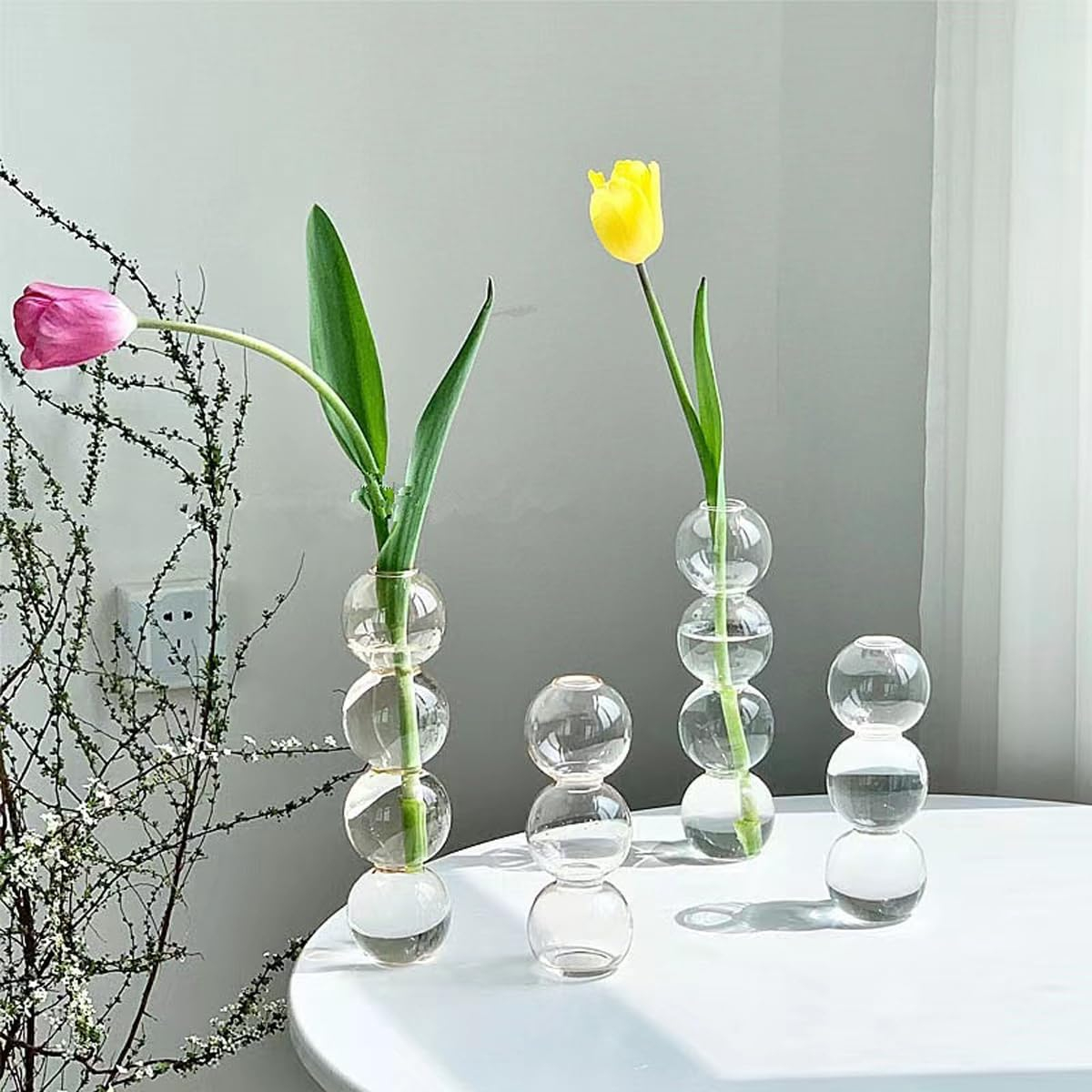 (17cm) Glas Bubble Blumenvase Moderne Home Dekoration Runde Aesthetic Vase - Transparent