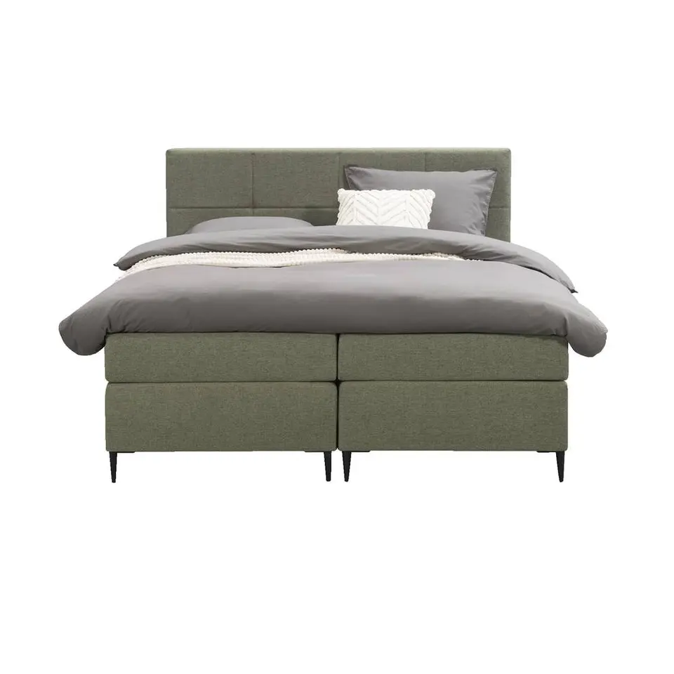 Boxspring Liv geblokt - groen - 180x200 cm - slanke poot