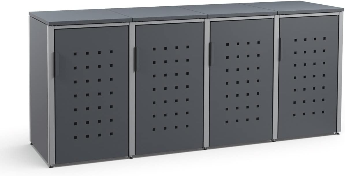 4er Mülltonnenbox Mülltonnenverkleidung mit Flachdach - 240L - Korpus & Dach Anthrazit/Pfosten Signalgrau