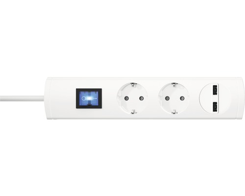 USB-stekkerdoos, 2-standenschakelaar, 90°, 2x USB, H05VV-F3G1.5, wit, 1,4 m, UNOversal
