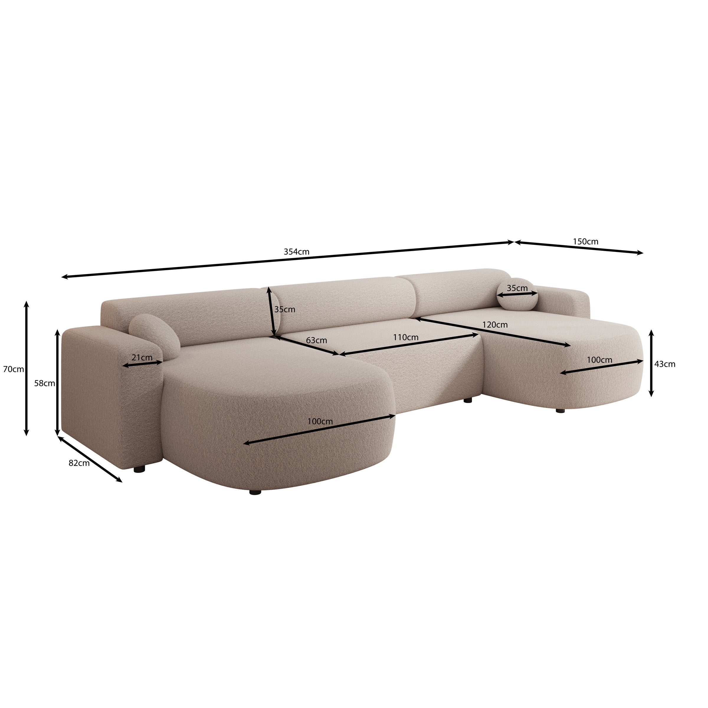 Tripp XL - Hoekbank 5 zits met chaise longue - Stof grijs