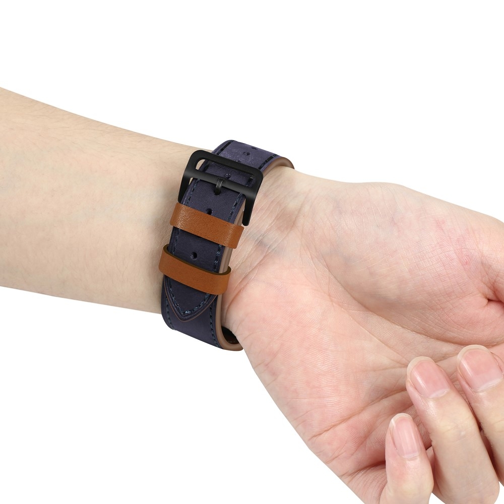 Apple Watch (49/46/45/44 mm) Echtleder Ersatz Armband mit Dornschliesse (Gelenkumfang 180-225 mm) - Dunkelblau