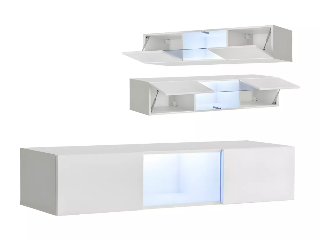 Vitrine suspendue pour Salon Salle à manger en Noir avec LED 160x29x30cm Krista H160CC
