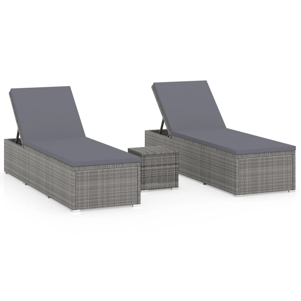 Chaises longues transat de jardin table à thé 3 pièces résine tressée gris