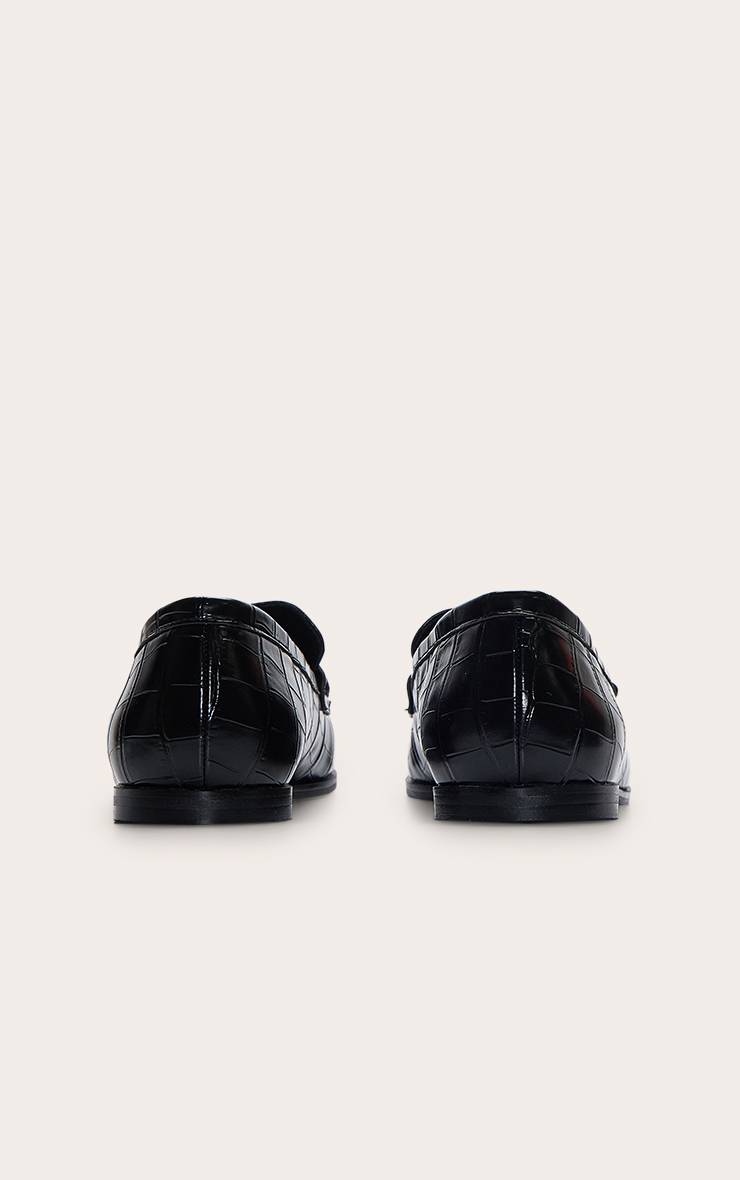 Noir Mocassin À Bout Carré En Synthétique Effet Croco