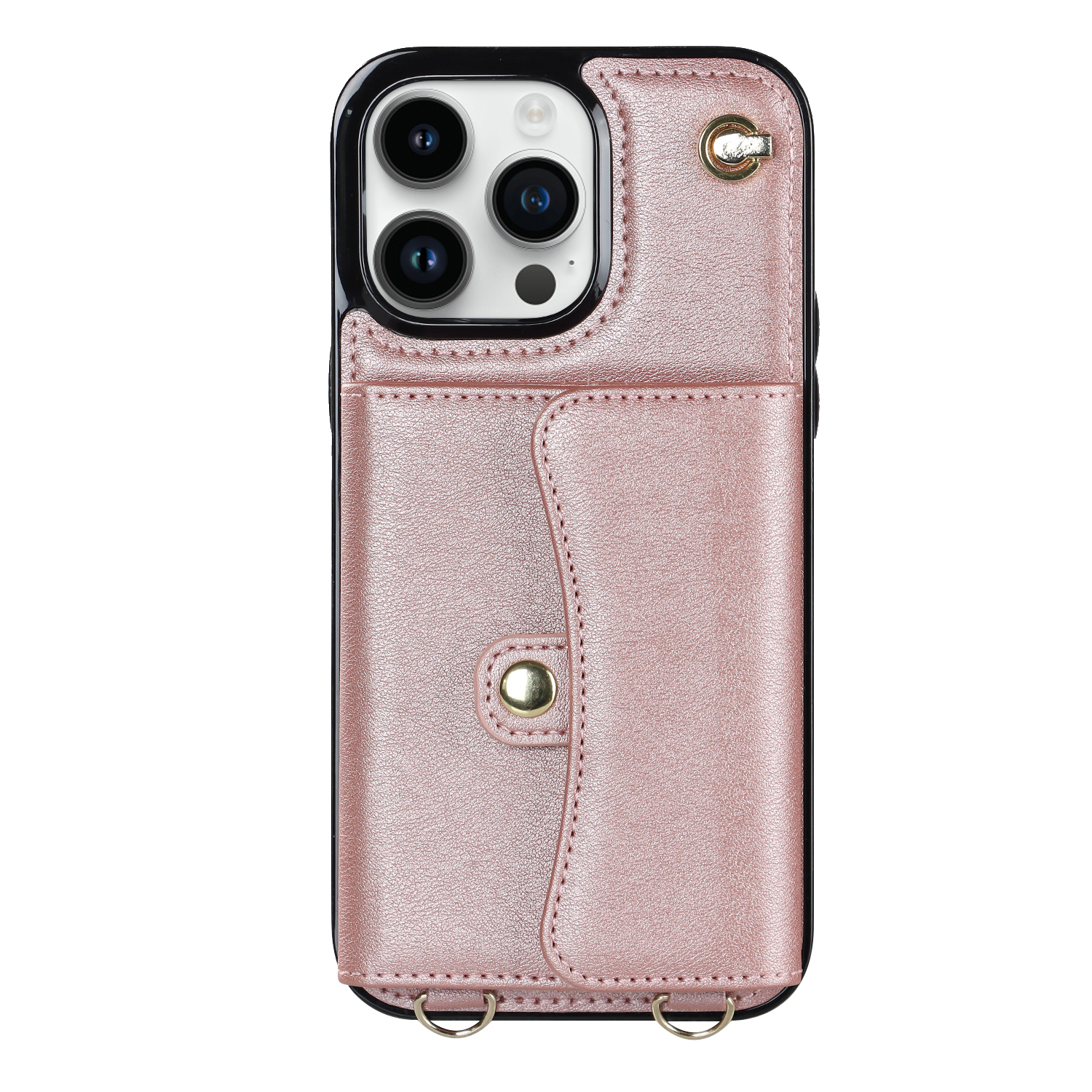 iPhone 13 Pro Necklace Leder Schutz Hülle mit Kartenfach   Handykette (140cm) - Roségold
