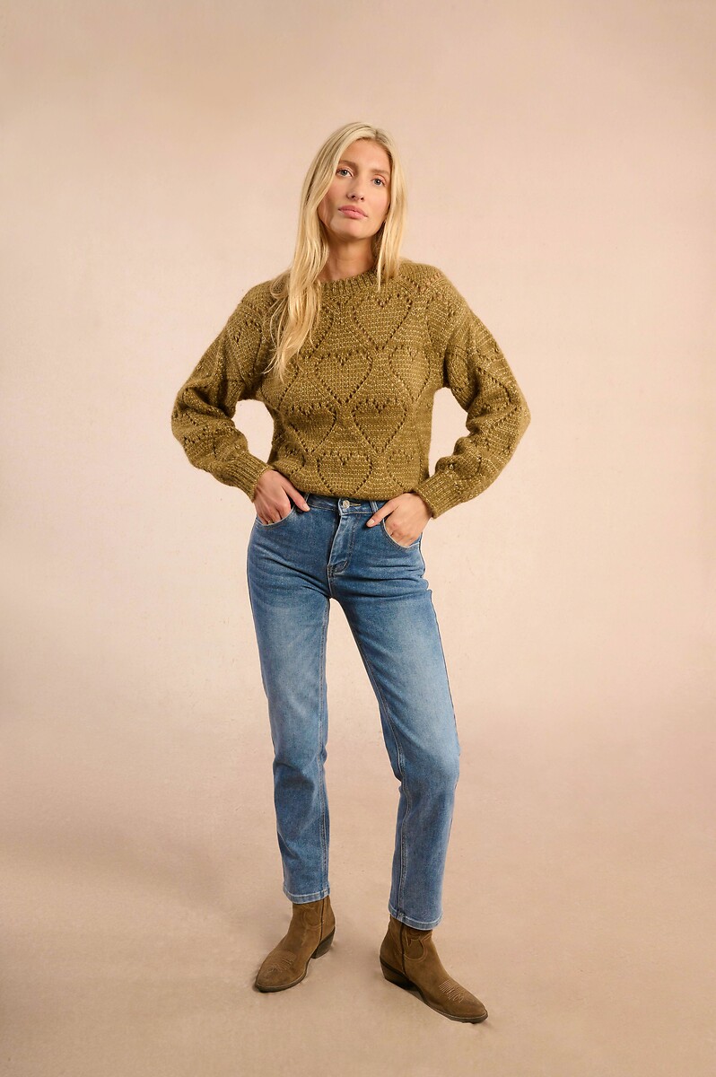 MOLLY BRACKEN<br>Suéter em tricô vazado com motivo de coração