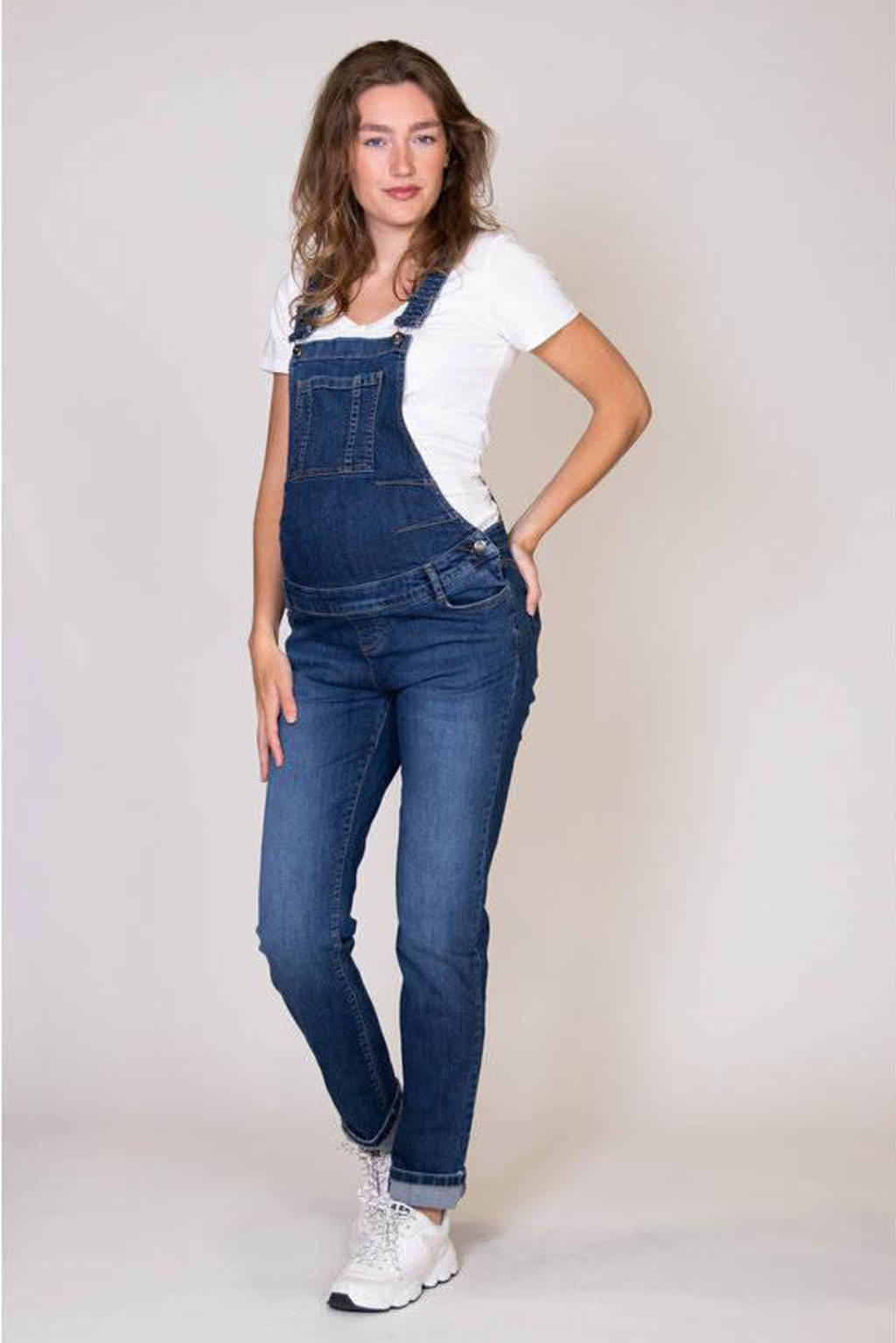 LOVE2WAIT regular fit zwangerschapstuinbroek stonewashed