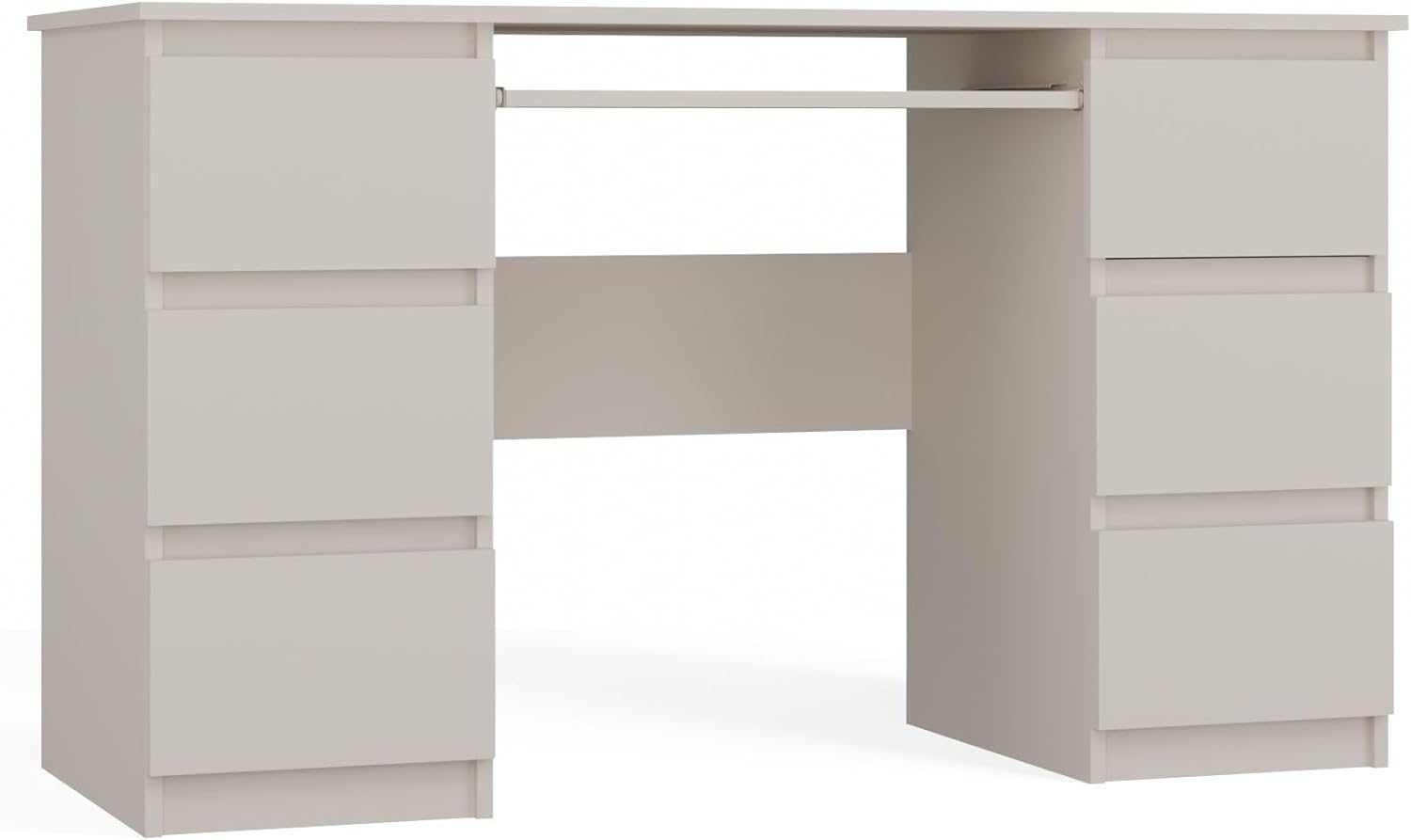 CDF Schreibtisch Computertisch Arbeitstisch für Home Office Jugendzimmer Bürotisch mit 6 Schubladen und Tastaturauszug Modernes Design Stabil 130 x 51 x 76 cm - Kaschmir (beige)