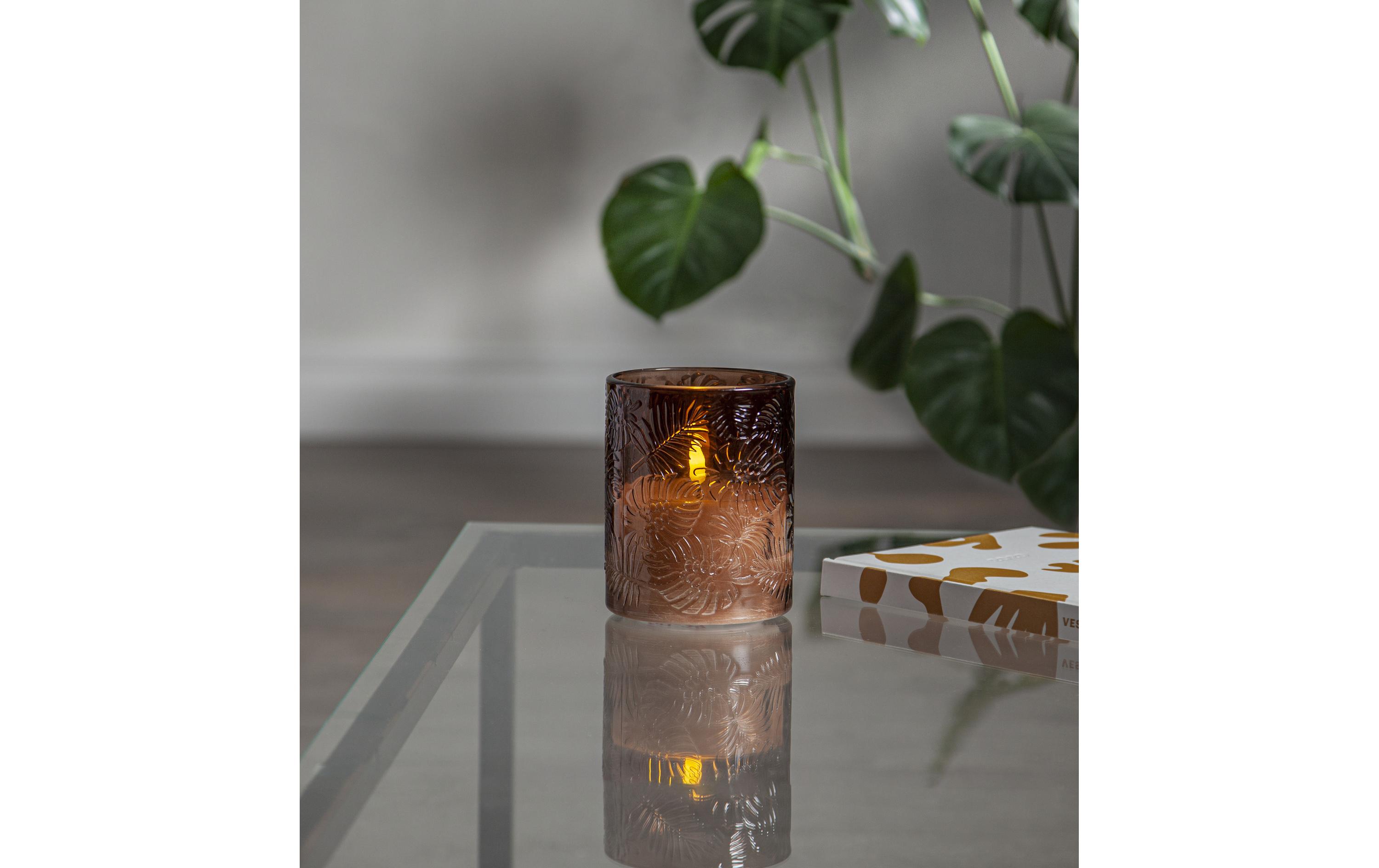 LED-Kerze Pillar Flamme Leaf, Ø 10 x 12.5 cm, BraunKerze aus Wachs mit LED Leuchte