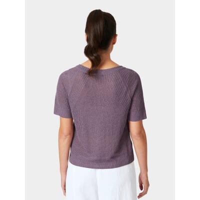 Damen-Strickshirt Halbarm Leinen, Flieder