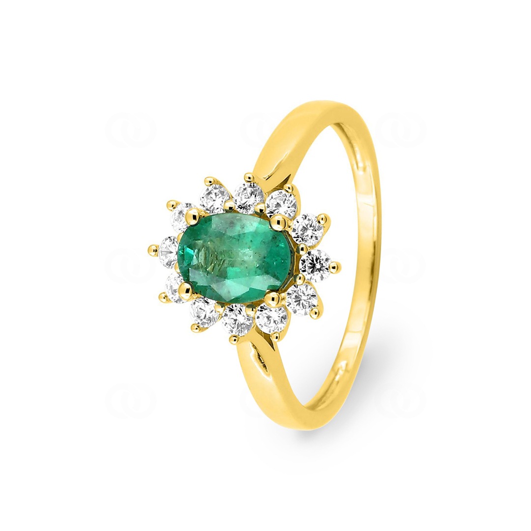 Entourage Ring 750/18 K Gelbgold mit Smaragd & Diamanten 0.36 ct