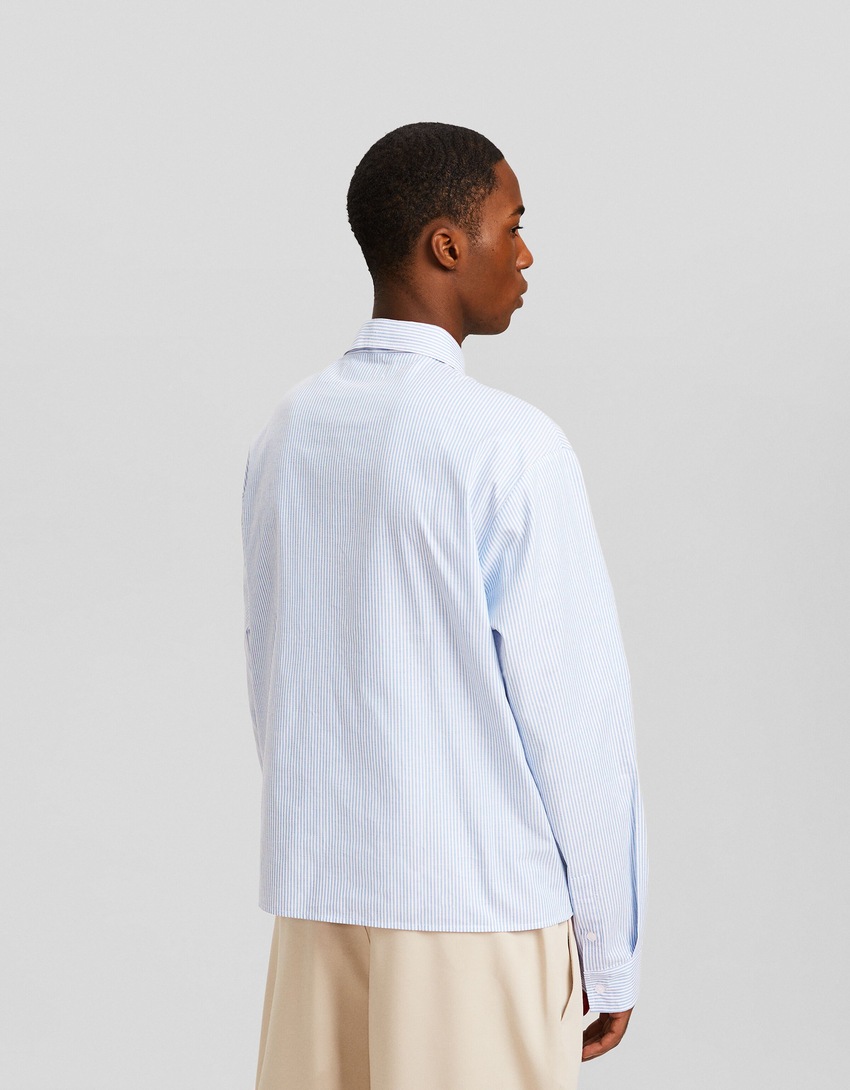 Camisa Oxford listrada de manga comprida