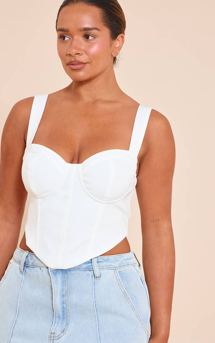Blanc Top Court Corset Tissé À Détails Structurés Shape