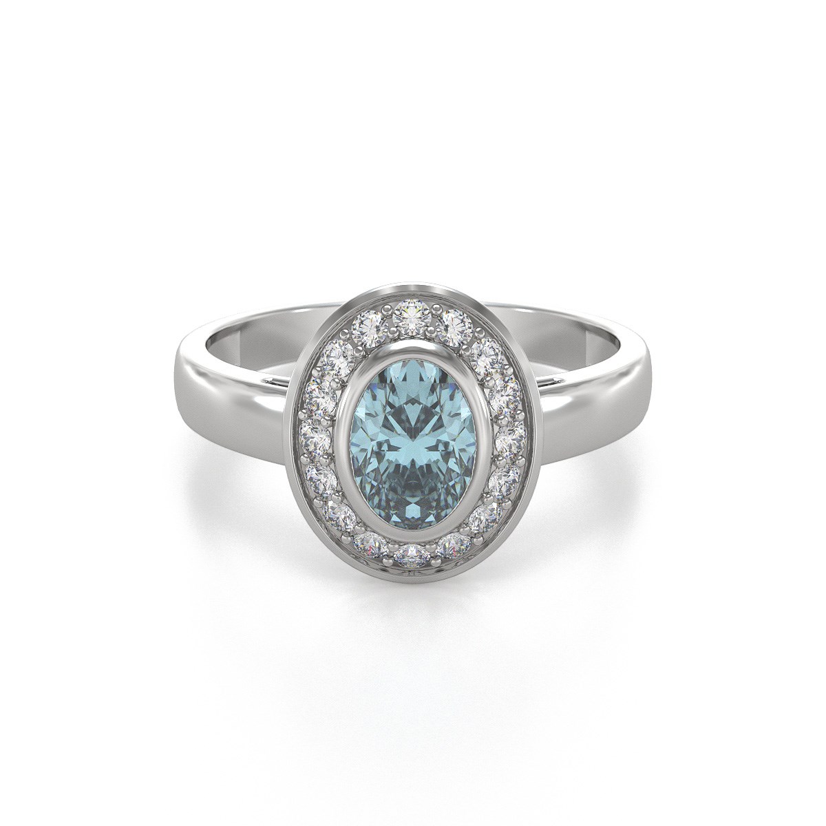 Bague ADEN Aigue-Marine et diamants sur Argent 925 2.788grs