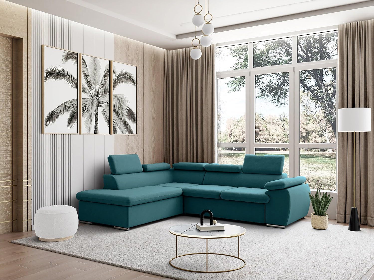 Vente-unique-Ecksofa mit Schlaffunktion & Bettkasten - Ecke Links - Türkis - Fabien