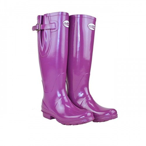 Botas de chuva femininas de cano alto ajustáveis com acabamento brilhante, cor Supaberry