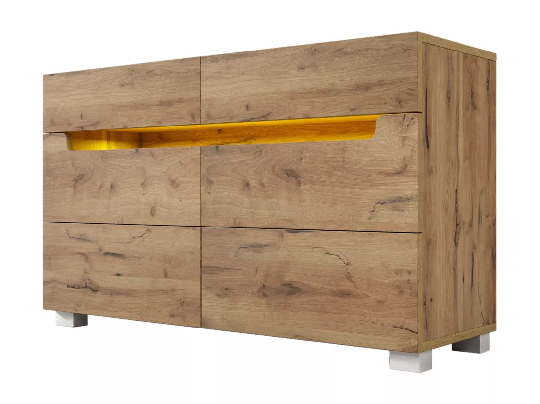 Commode avec LED - 6 tiroirs - effet brillant - Naturel