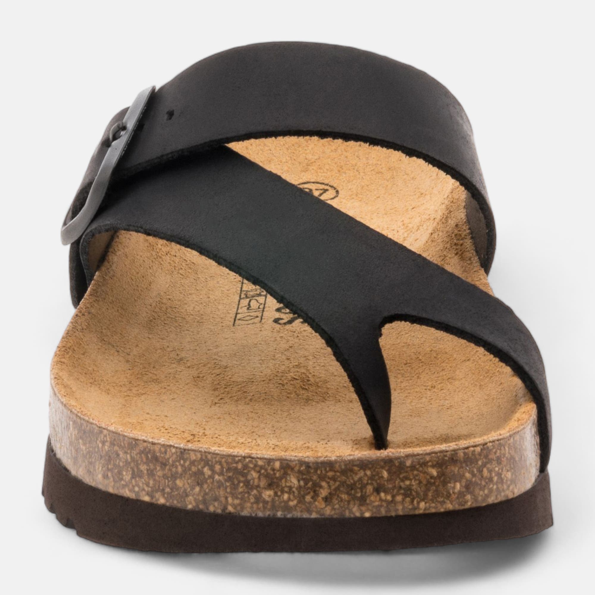 Mules semelle liège Femme en cuir noir