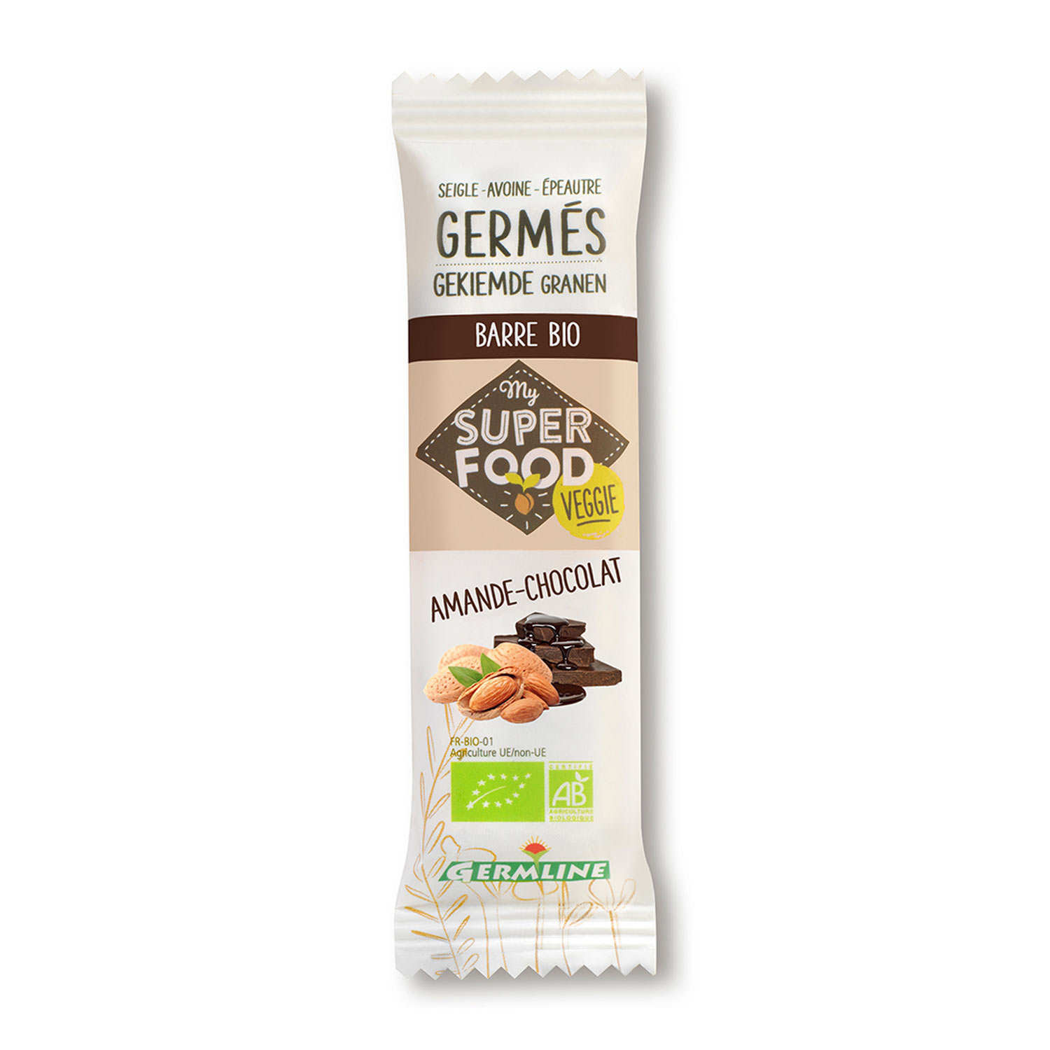 Barre de céréales germées bio amande et chocolat