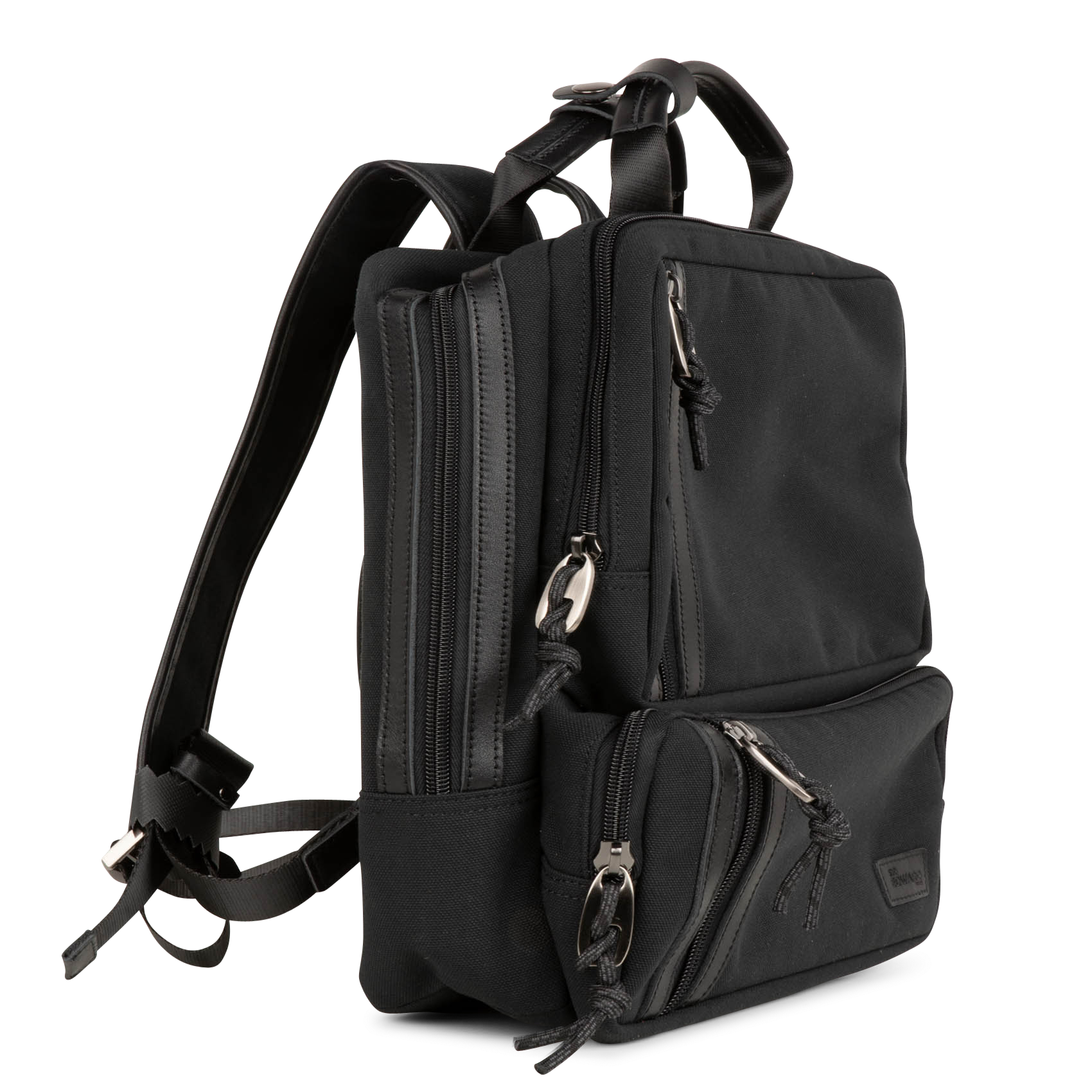 SIGMA - Sac à dos multi poches en cuir mélangé | Noir