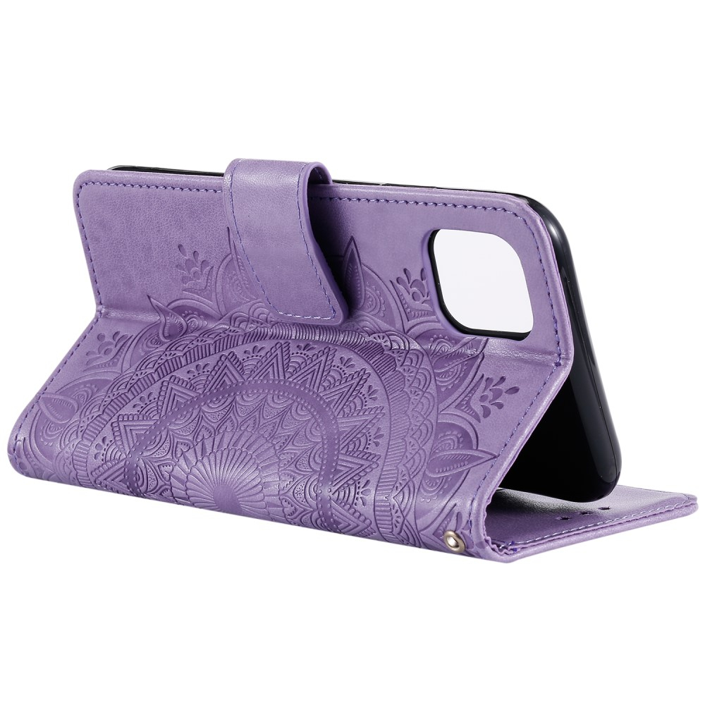 iPhone 13 Leder Tasche Wallet - Mandala Flowers Imprint - Lila
