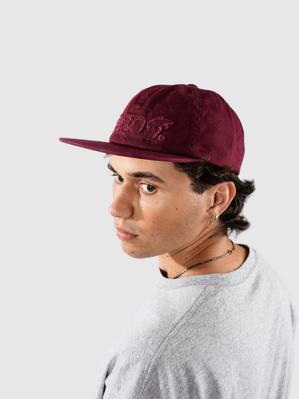 HUF Distressed Logo 5 Panel Cap raisin